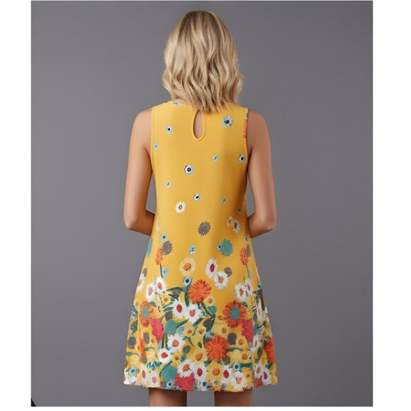 Boho Flower Printed Sleeveless Dress Yellow - Picture 2 of 8